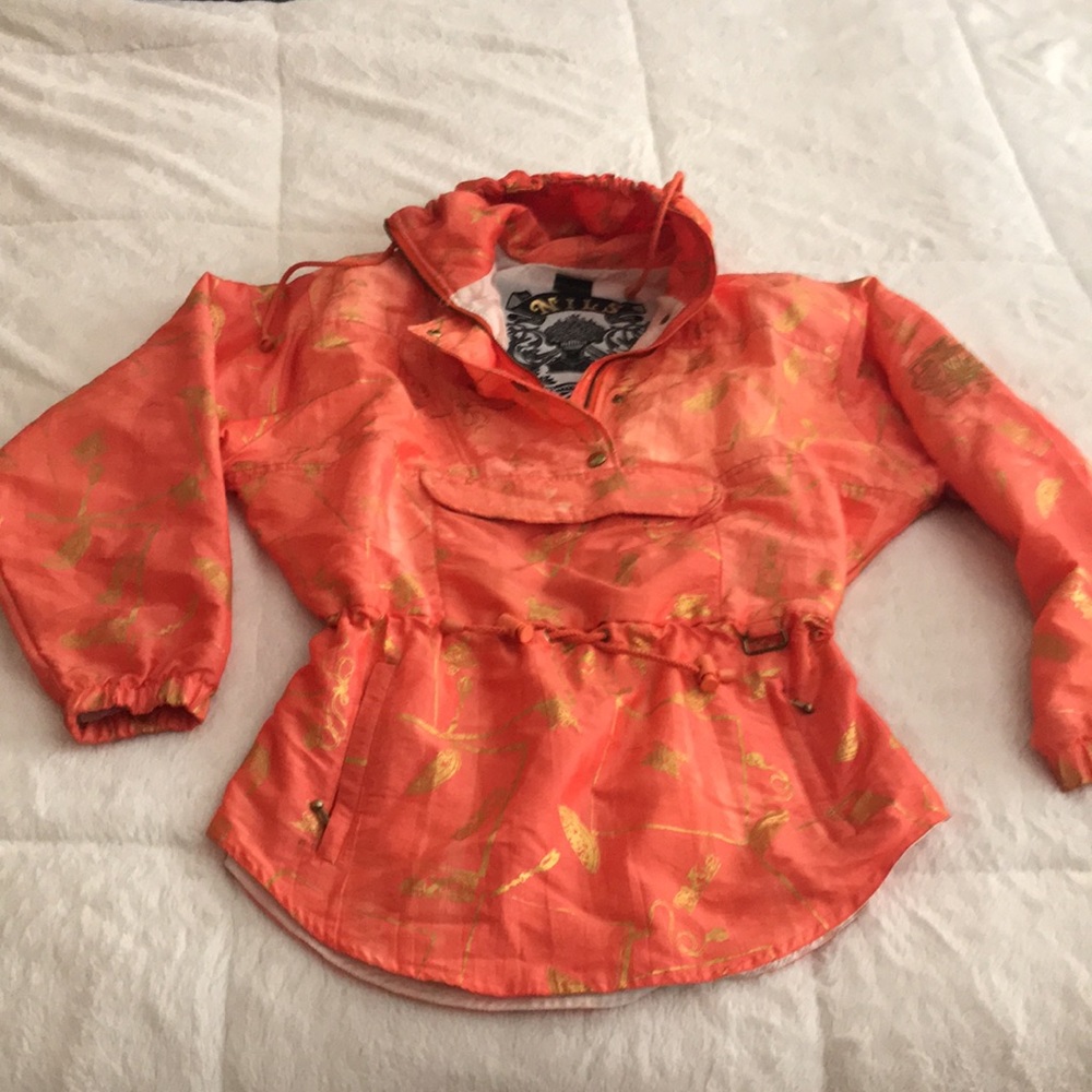 Retro Nils Skiwear Neon & Gold Party Ski Jacket w/ drawstring waist 6 Ski Bunny